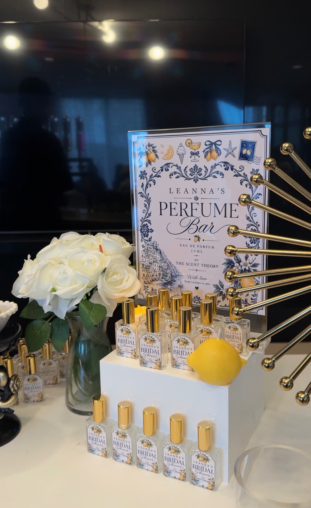 Leanna's bridal shower perfume bar with custom labelled flacons